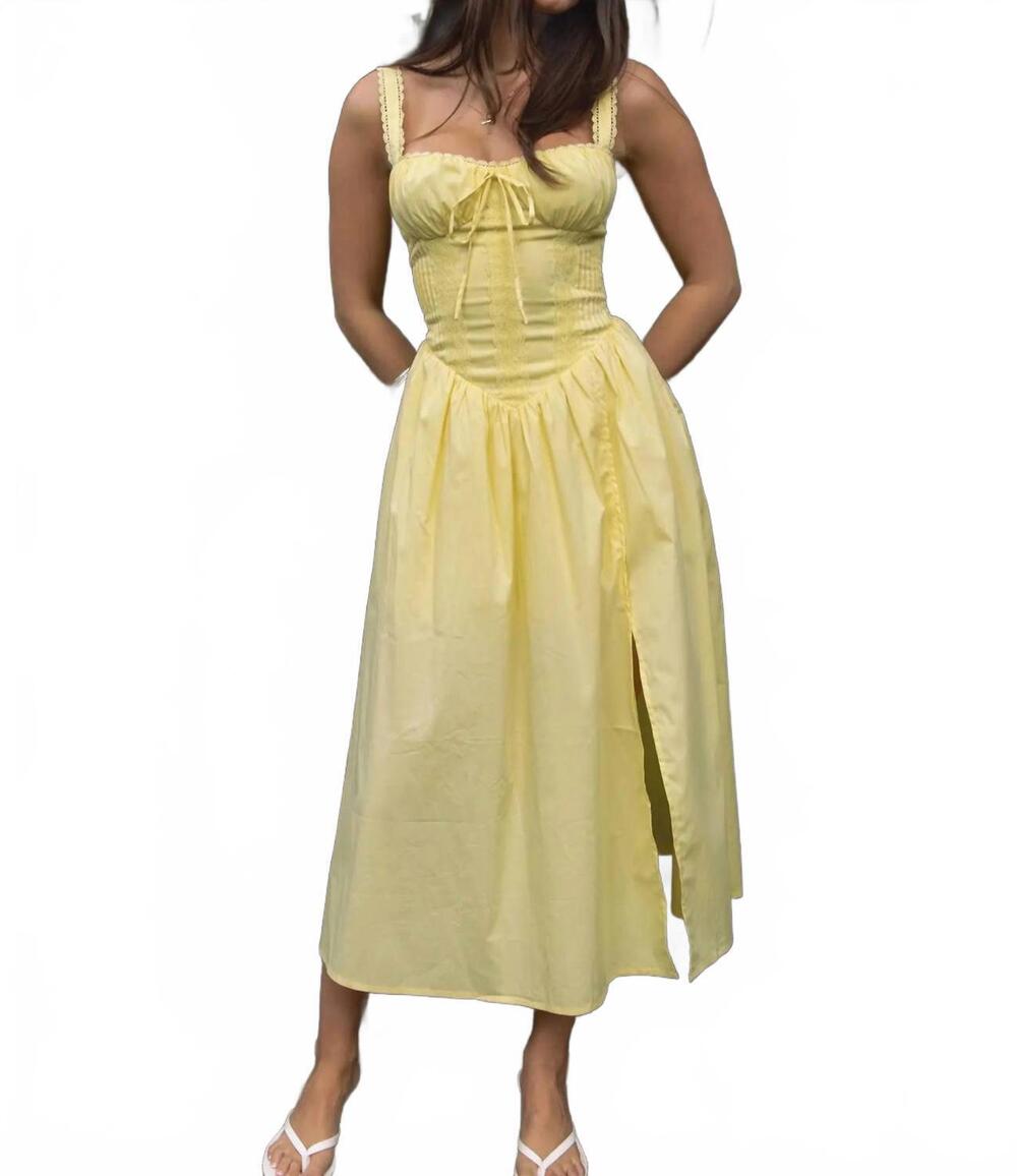 NEW TIC TOC loretta poplin drop waist dress in pale yellow